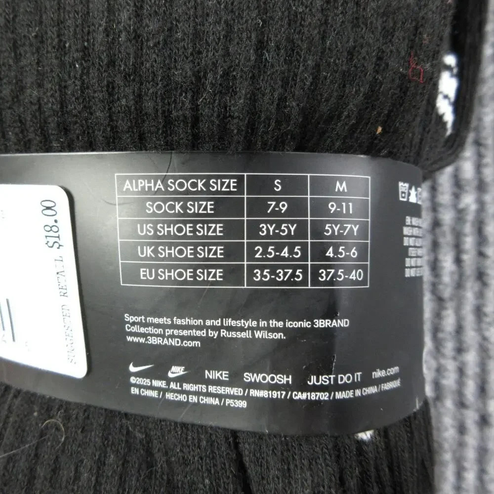 Nike Crew Socks Youth M Black 6 Pack Cushioned Dri-FIT Sock 9-11 Shoe 5Y-7Y NWT